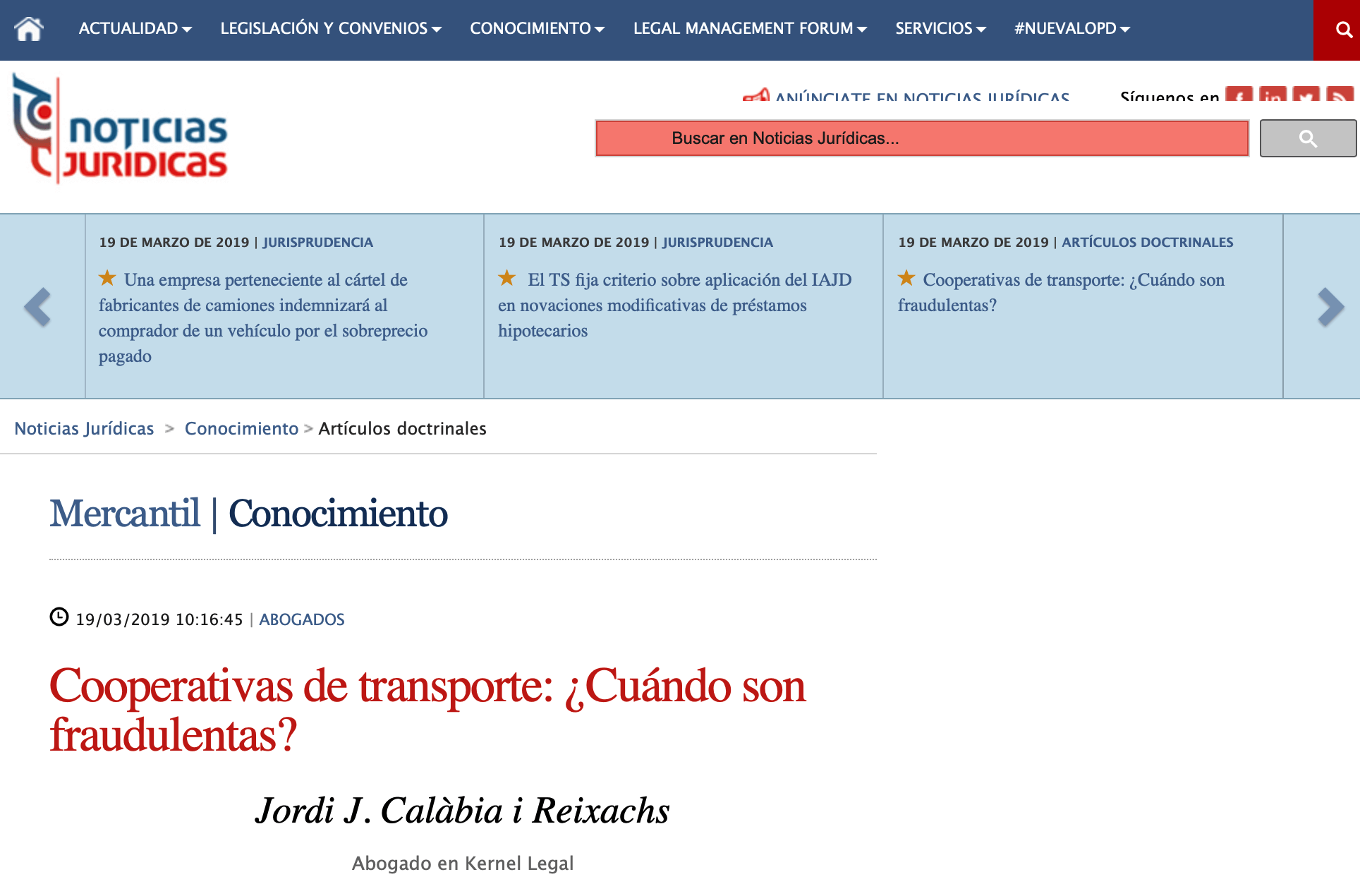 Jordi Calabia Kernel Legal cooperativas transporte Noticias Jurídicas